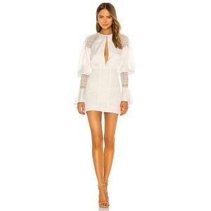 Michael Costello x Revolve Satin Lace Trim Long Sleeve Shandy Mini Dress Size XS